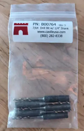 B00764-010 Castle B00764 7/64 Drill Bit With 1/4 Inch Shank -5 Pack - New
