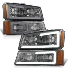 Hl-lb-csil03-sm-am Dna Motoring 3d Led Drl Headlight Bumper Lamp Set Compatible With 03-06 Silve