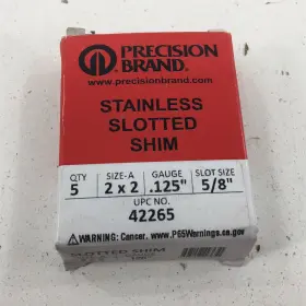 42265 Precision 5 Brand Stainless Slotted Shim 2x2 0.125 Inch 5/8 Slot