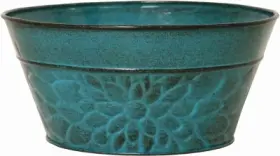 Mpt02008 Robert Allen Laurel Bowl Planter Lagoon Green Embossed Sheet Metal 8 Inch High -