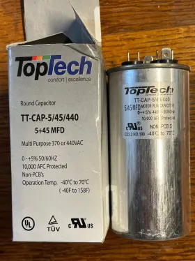 Tt-cap-5 Toptech Tt-cap-5/45/440 New Round Motor Run Capacitor 5 45 Mfd Uf 440vac