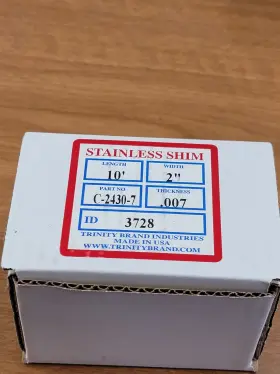 C-2430-7 Trinity Stainless Shim Stock 0.007 Inch X 2 10ft